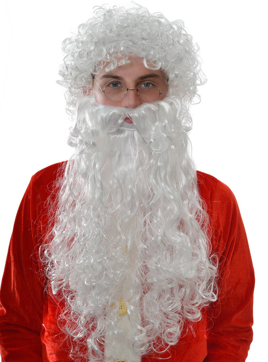 Long Curly White Santa Beard and Wig Costume Set Main Image