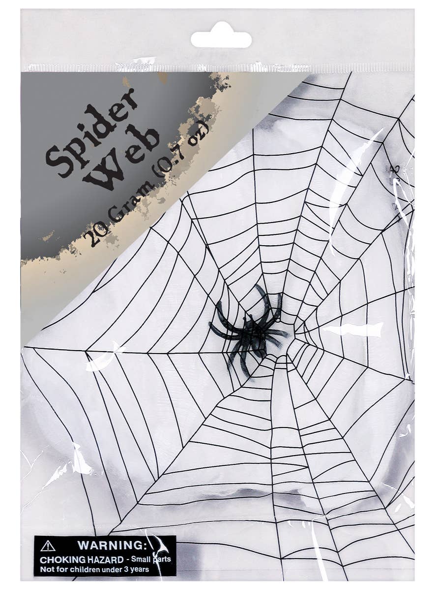 Stretchable White Spider Web with Black Plastic Spider Halloween Decoration