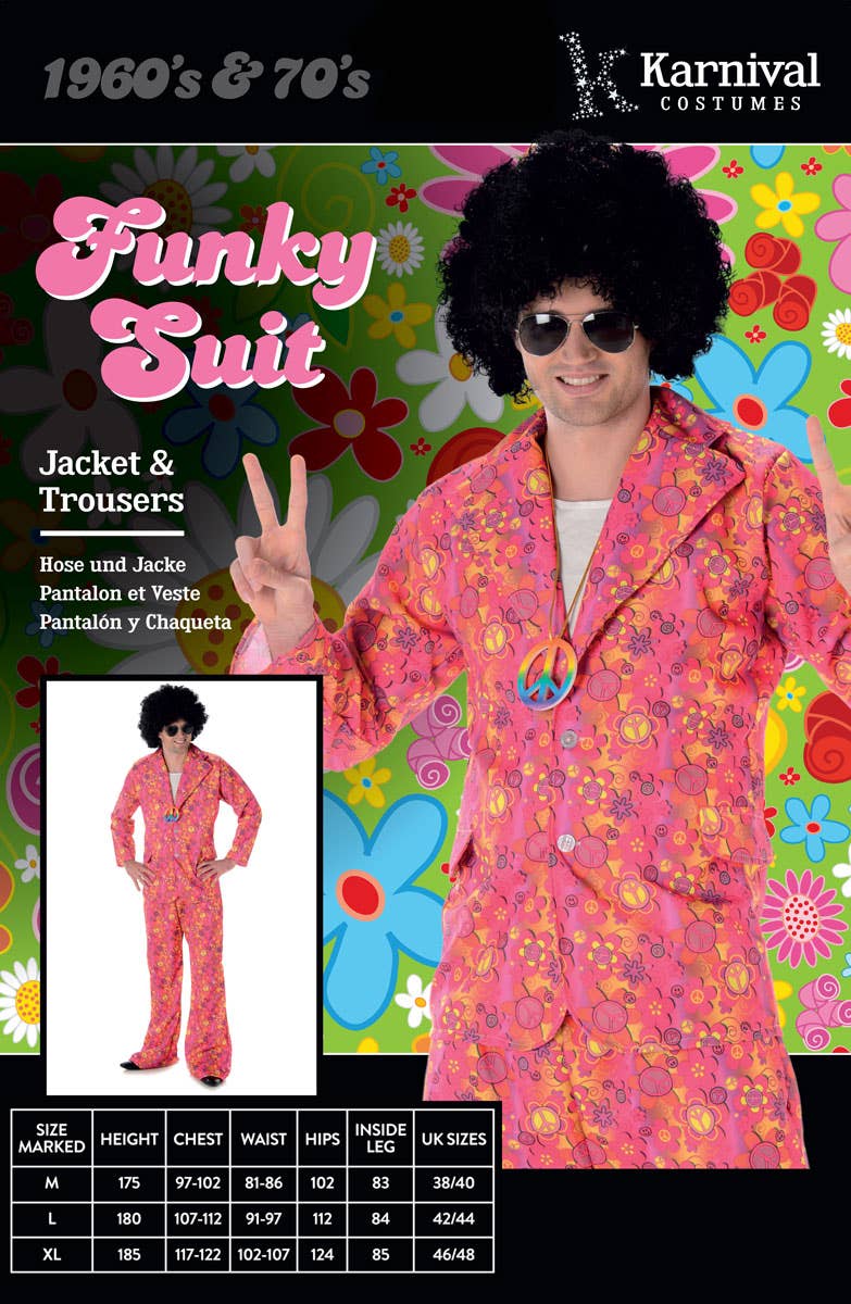 Men's 1970's Pink Hippie Print Leisure Suit Costume - Pack Image