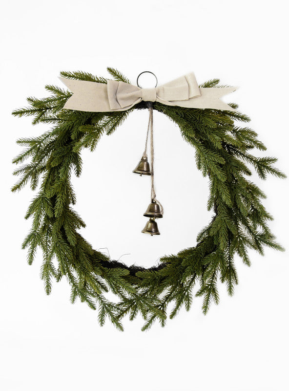 Pine Needle Christmas Wreath with Bell and Bow 50cm - Main Image