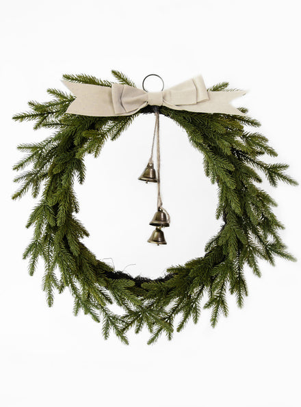 Pine Needle Christmas Wreath with Bell and Bow 50cm - Main Image