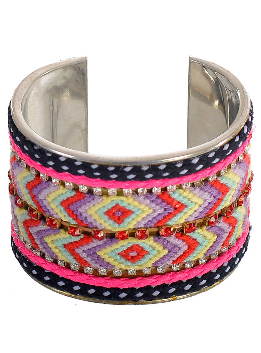 Pretty Pink and Black 70's Hippie 
Boho Wrist Cuff Costume Bracelet