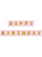 Image of Pink and Gold Foil Happy Birthday Banner Decoration