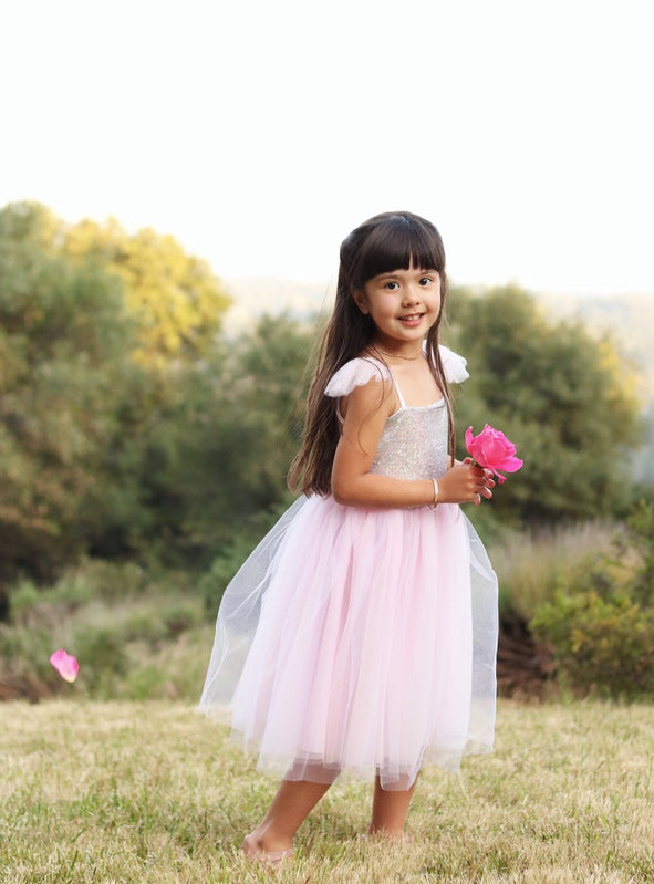 Pink And Silver Sequin Girls Princess Costume - Lifestyle Image 1