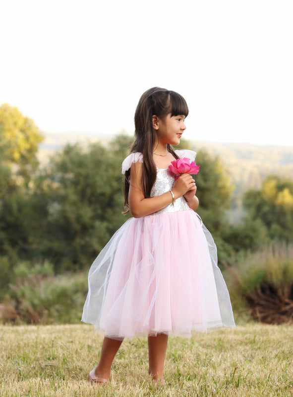 Pink And Silver Sequin Girls Princess Costume - Lifestyle Image 2