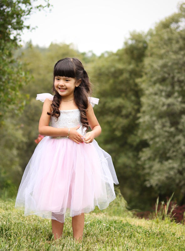 Pink And Silver Sequin Girls Princess Costume - Lifestyle Image 4