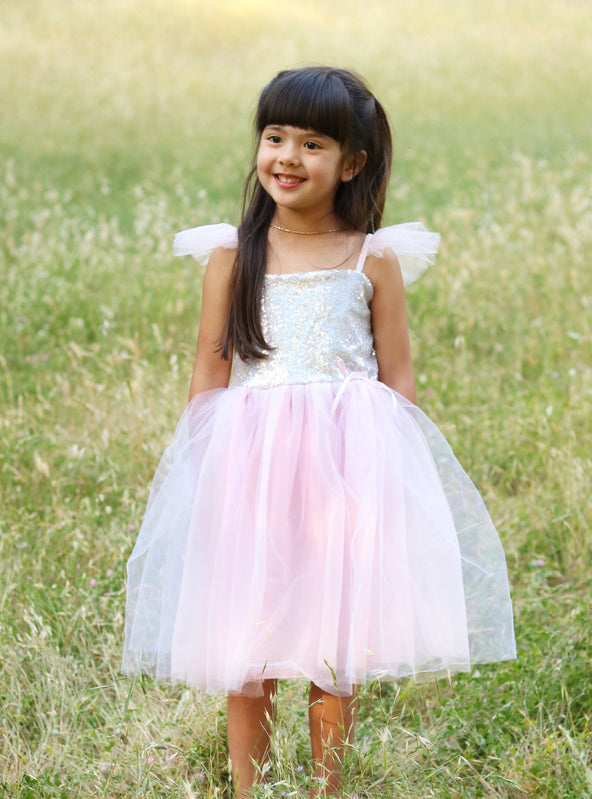 Pink And Silver Sequin Girls Princess Costume - Lifestyle Image 5
