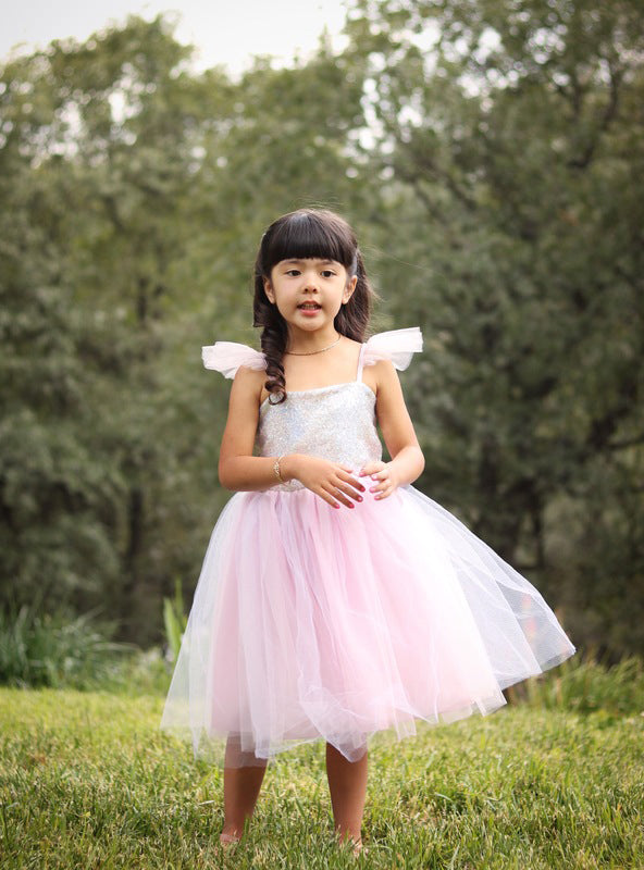 Pink And Silver Sequin Girls Princess Costume - Lifestyle Image 7