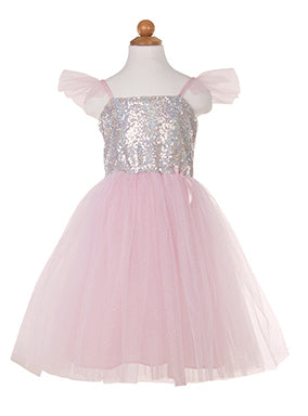 Pink And Silver Sequin Girls Princess Costume - Main Image