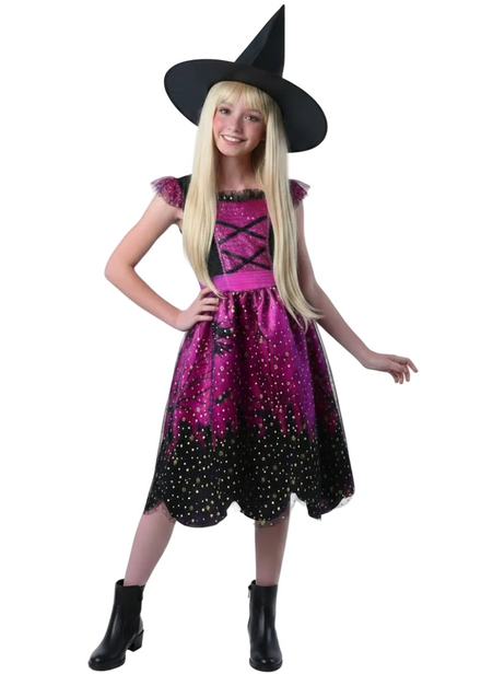 Pink and Black Halloween Witch Costume for Girls - main image