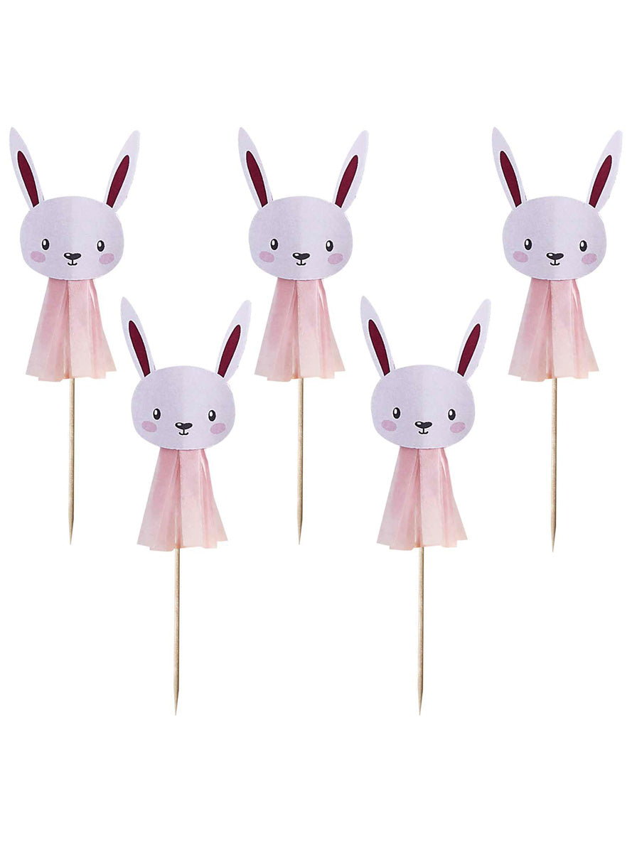 Pink Bunny 6 Pack 6cm Tassel Cake Picks - Main Image