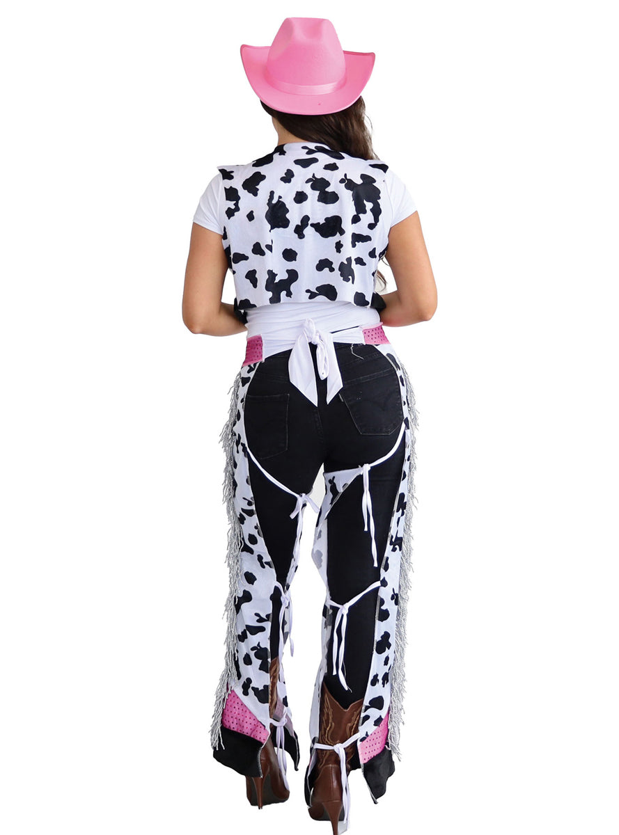 Pink Cowgirl Womens Vest and Chaps Costume Set - Back Image