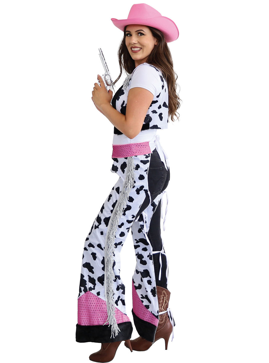 Pink Cowgirl Womens Vest and Chaps Costume Set - Side Image