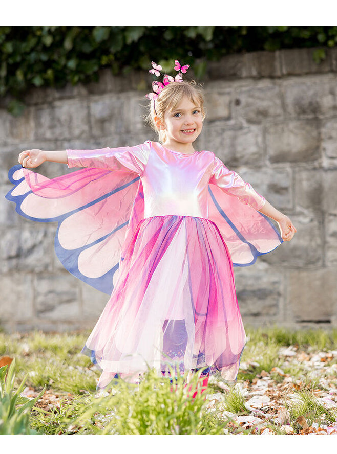 Pink Girls Butterfly Costume With Wings - Lifestyle Image 1
