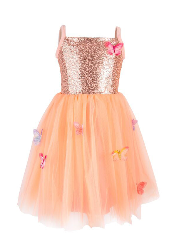 Pink Girls Butterfly Sequin Costume Dress - Main Image
