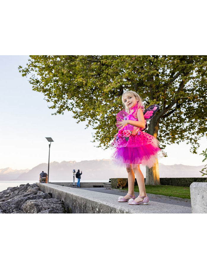 Pink Girls Fairy Costume With Wings - Lifestyle Image 2
