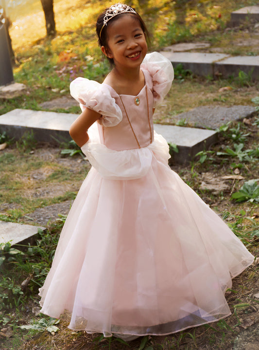 Pink Girls Long Princess Costume - Lifestyle Image 2