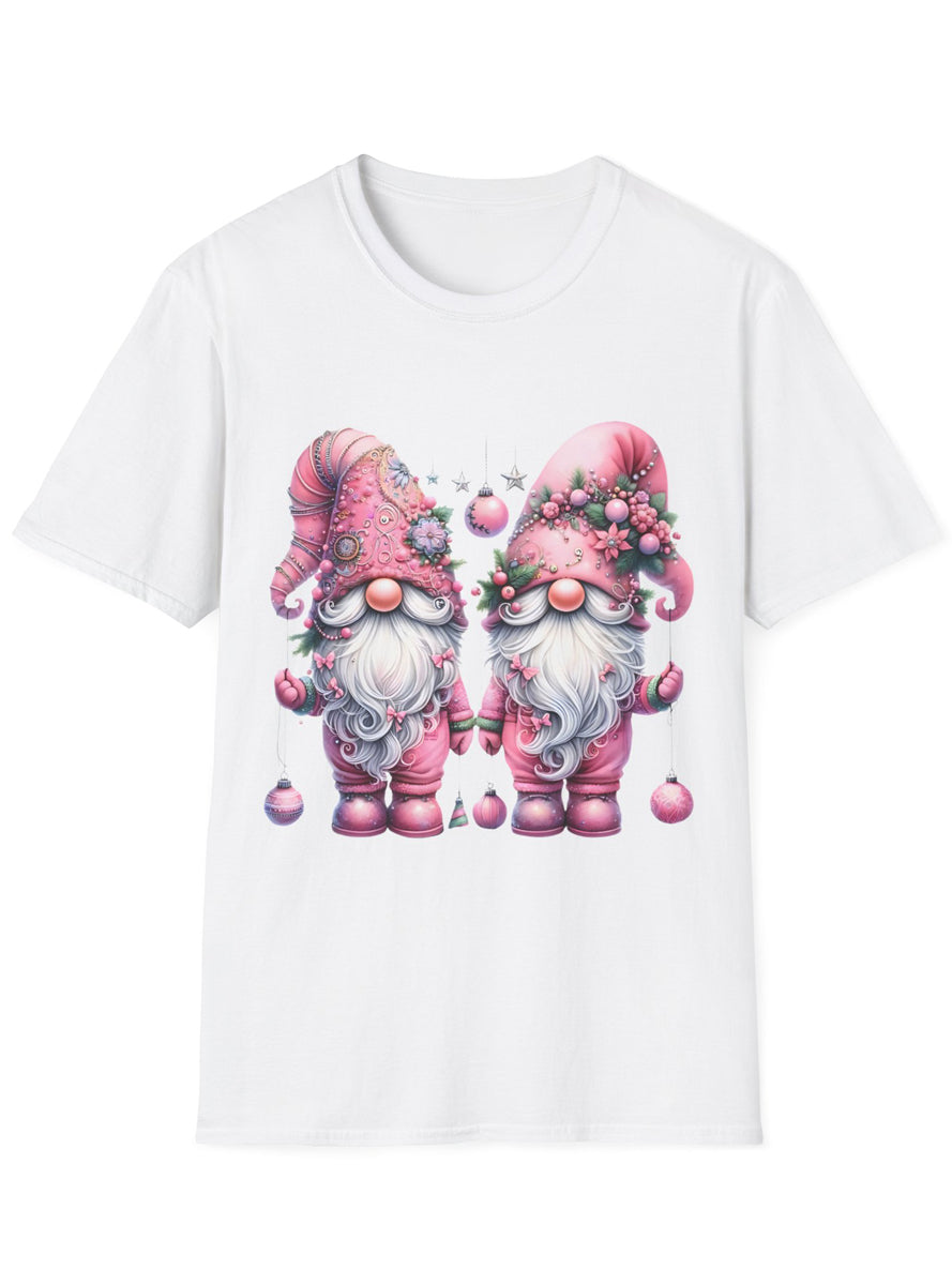 Pink Gnome Womens White Christmas T-Shirt