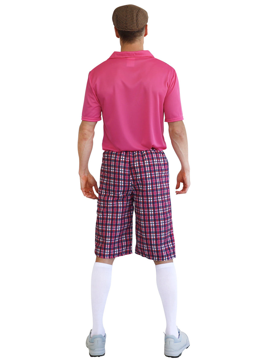 Mens Pink and Blue Golf Uniform Costume - Back Image
