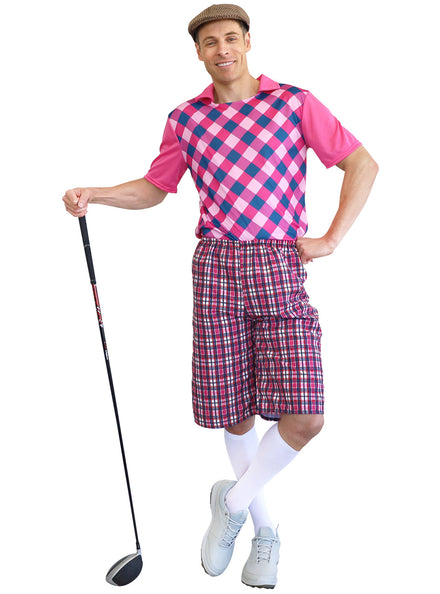 Mens Pink and Blue Golf Uniform Costume - Main Image