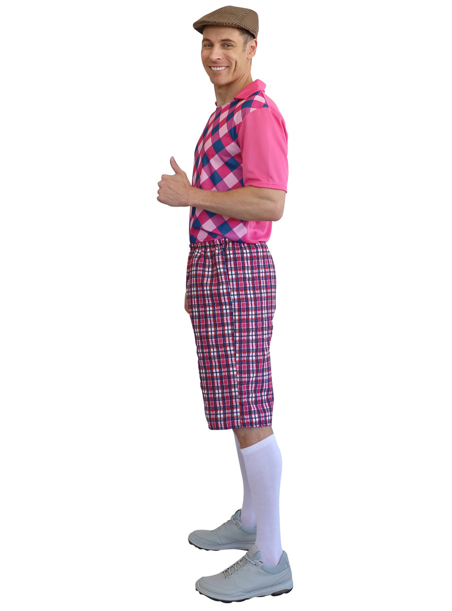 Mens Pink and Blue Golf Uniform Costume - Side Image