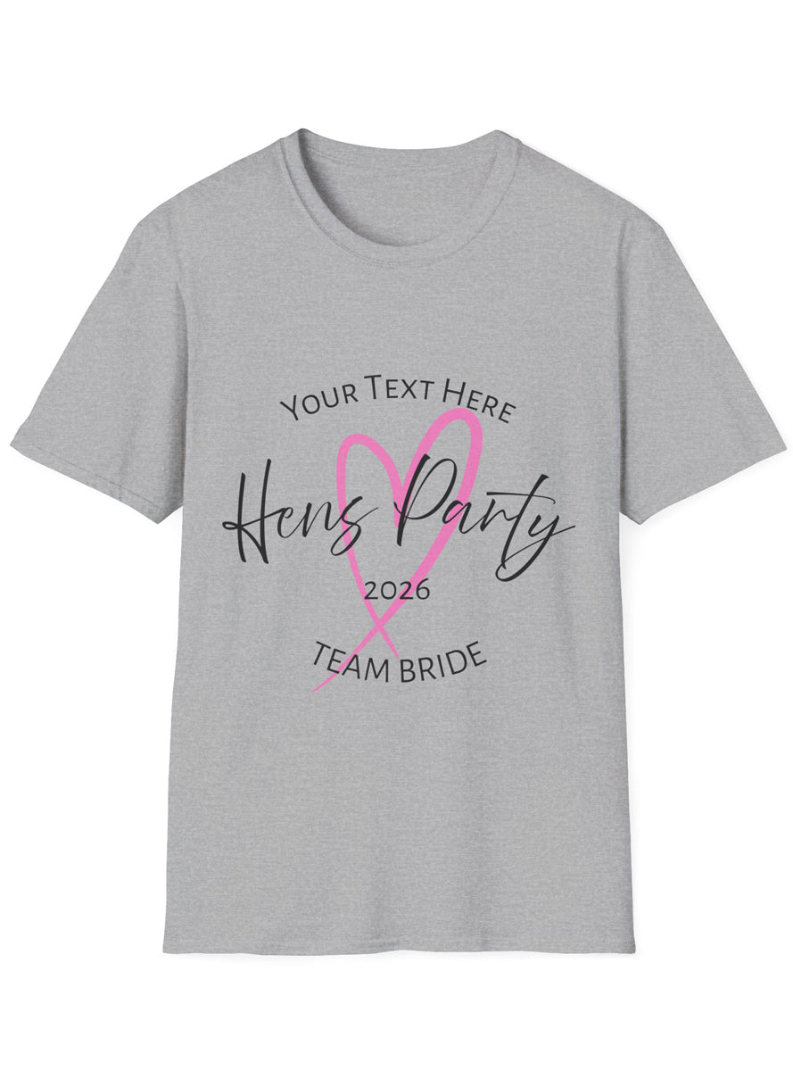 Adults Grey Plus Size T-Shirt with Pink Heart Hens Party Team Bride Print