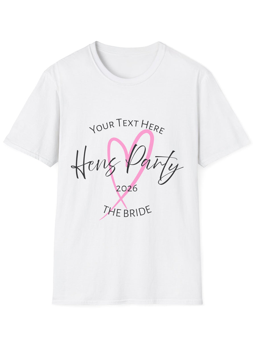 Adults White Plus Size T-Shirt with Pink Heart Hens Party The Bride Print