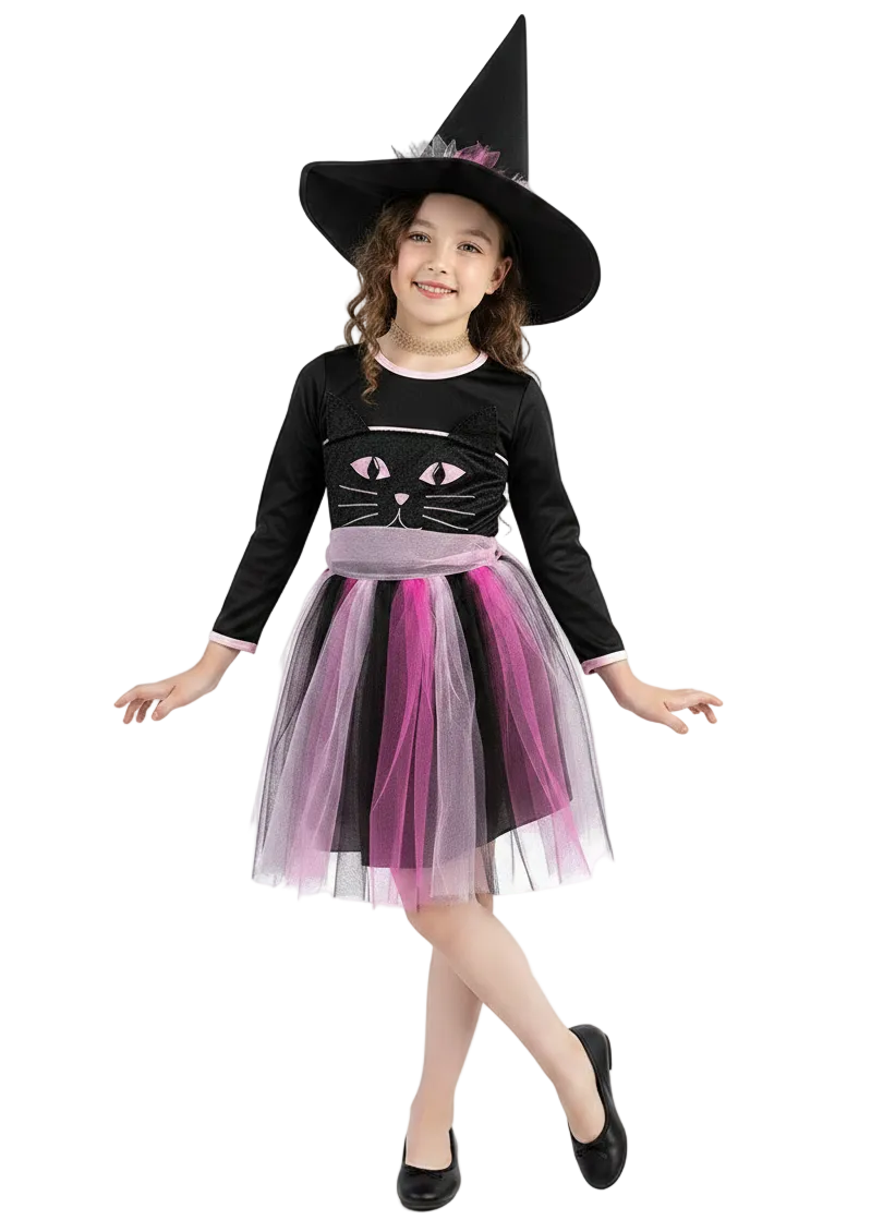 Kitty Witch Girls Pink Halloween Costume - Main Image
