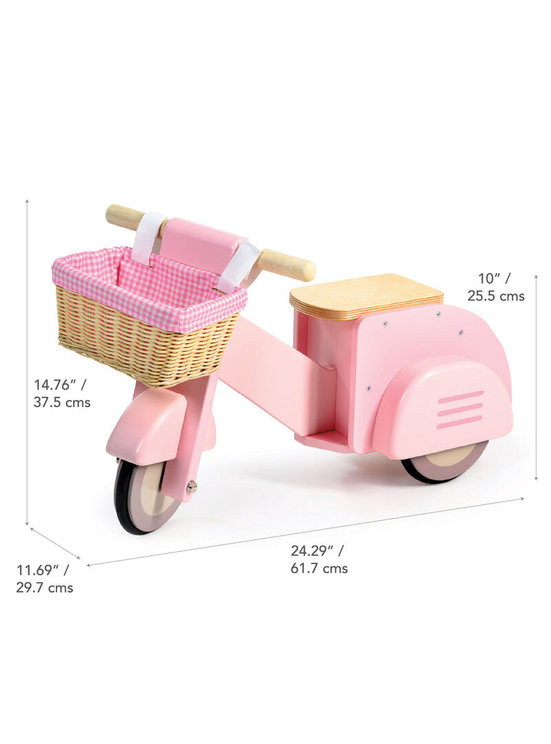 Pink Wooden Toy Scooter For Children - Dimensions Image 1