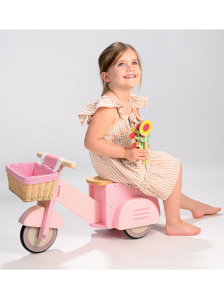 Pink Wooden Toy Scooter For Children - Lifestyle Image 3