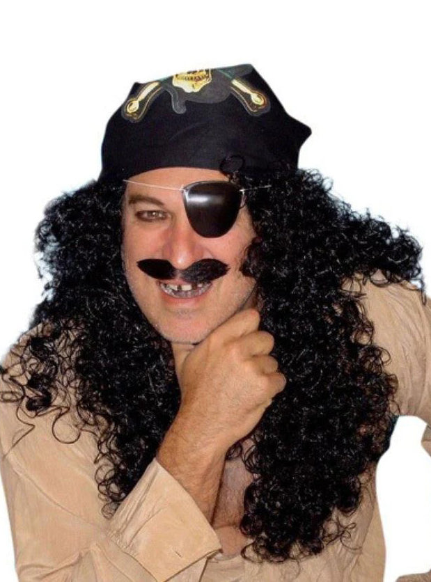 Mens Black Curly Pirate Captain Costume Wig With Bandana