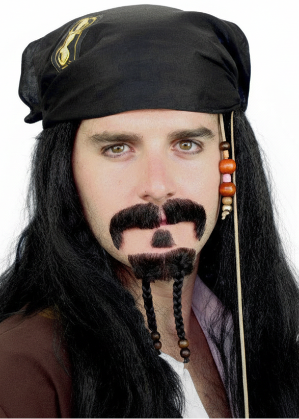 Pirate Mens Black Braided Beard and Mosutache Set - Main Image