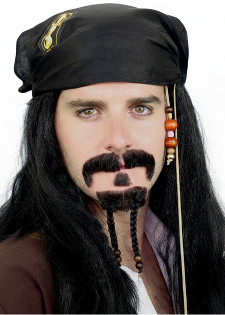 Pirate Mens Black Braided Beard and Mosutache Set - Main Image