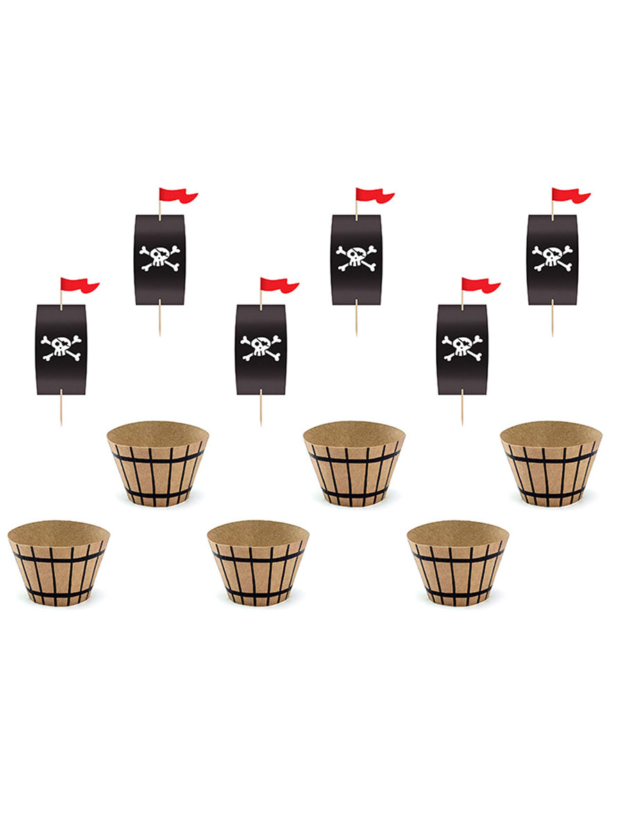 Pirates Party 6 Pack Cupcake Wrappers and Picks Kit - Main Image