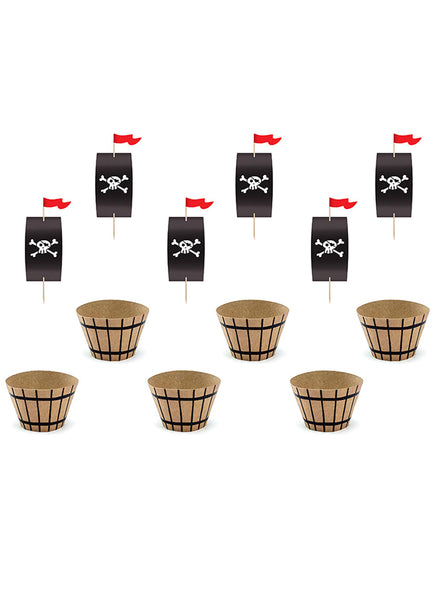 Pirates Party 6 Pack Cupcake Wrappers and Picks Kit - Main Image