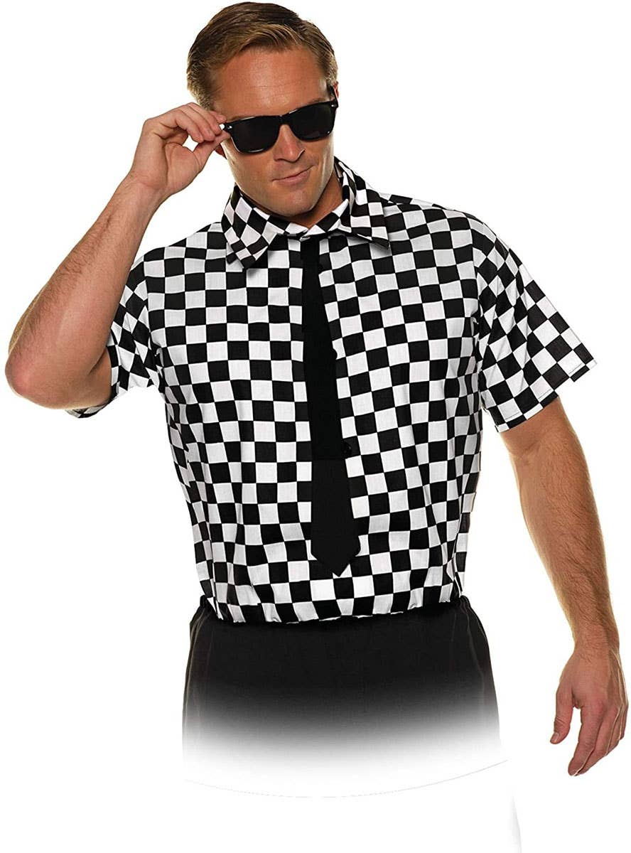 1980s Chequered Mens Plus Size Costume Shirt