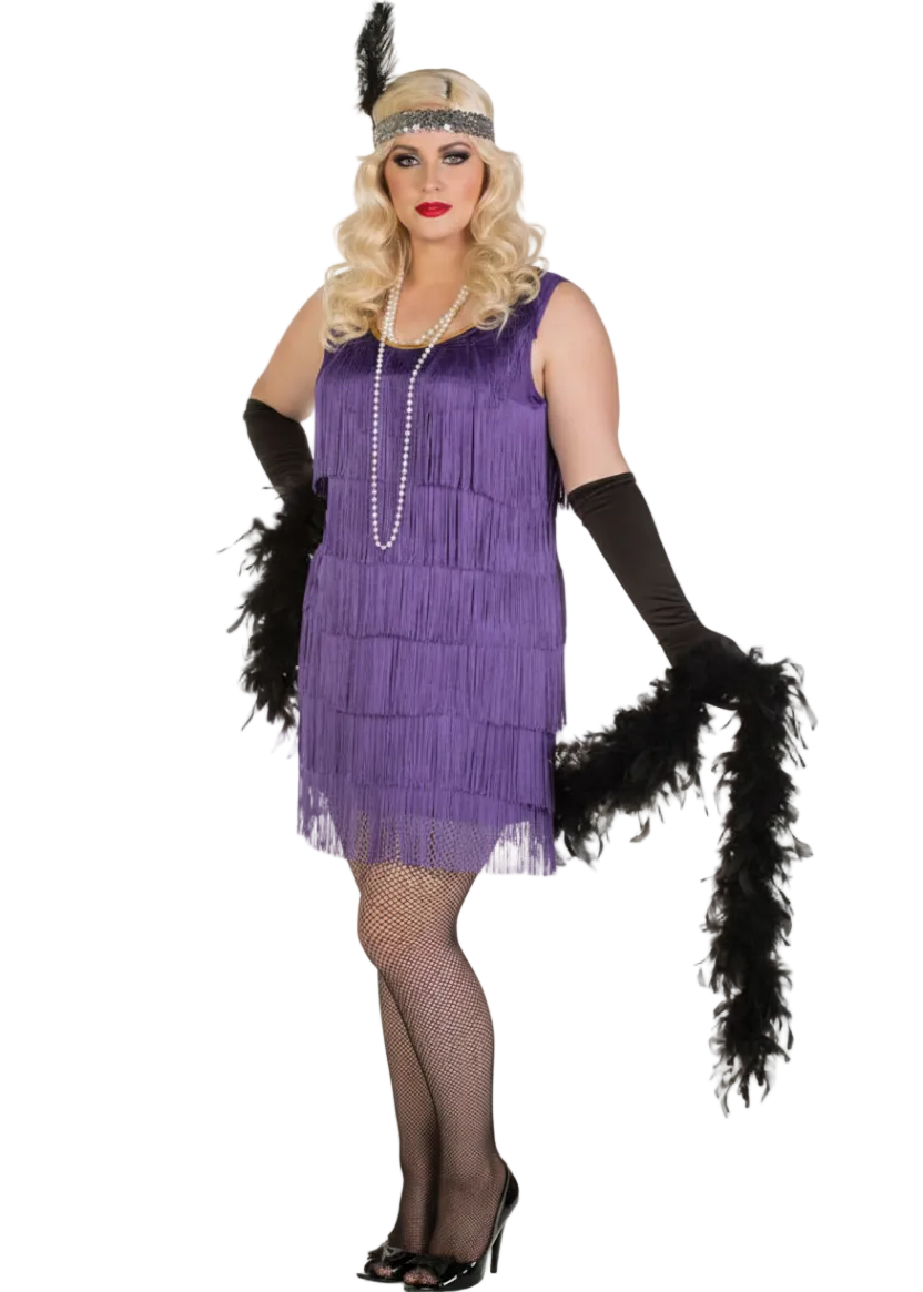 Plus Size Women's Short Purple Flapper Costume - Main Image