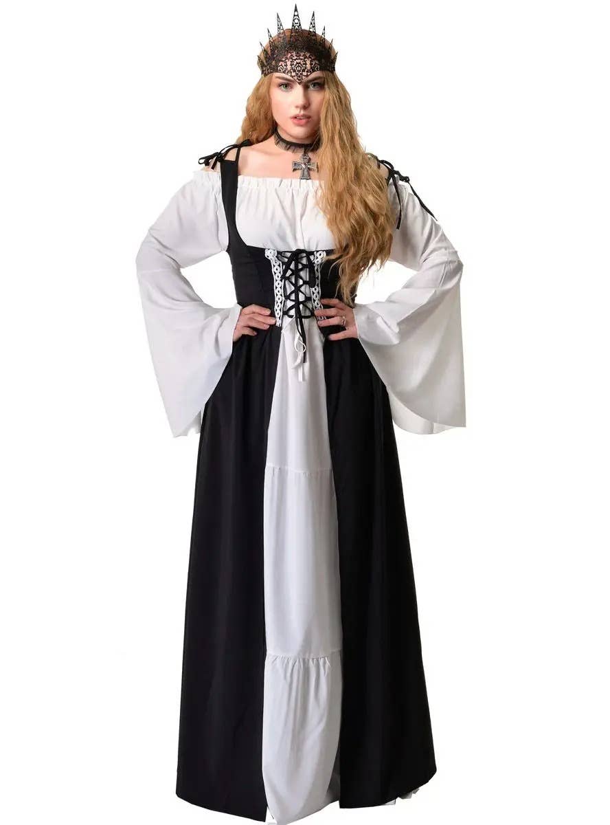 Medieval Black and White Women's Plus Size Costume Dress - Front View