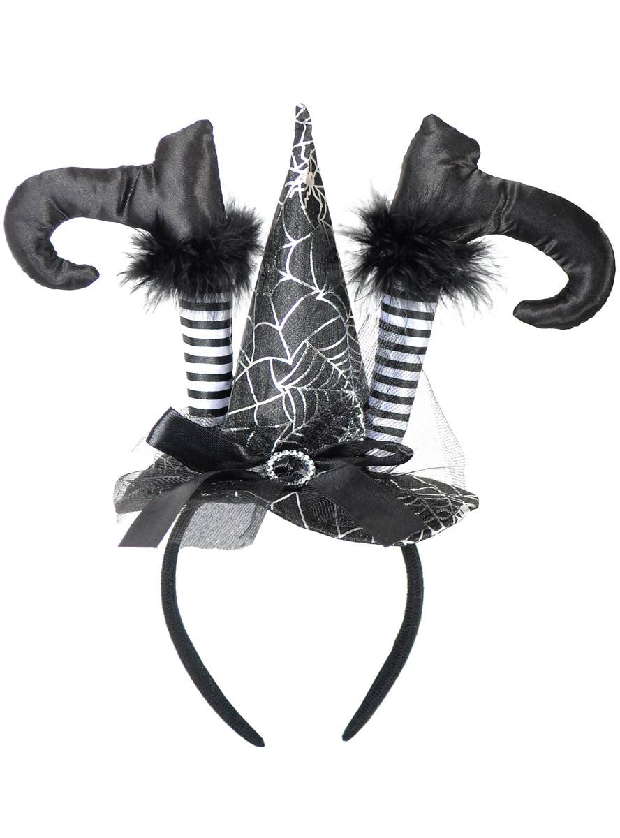 Image of Mini Black Witch Hat with Feet Halloween Headband