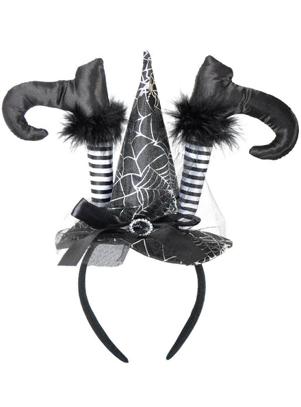 Image of Mini Black Witch Hat with Feet Halloween Headband