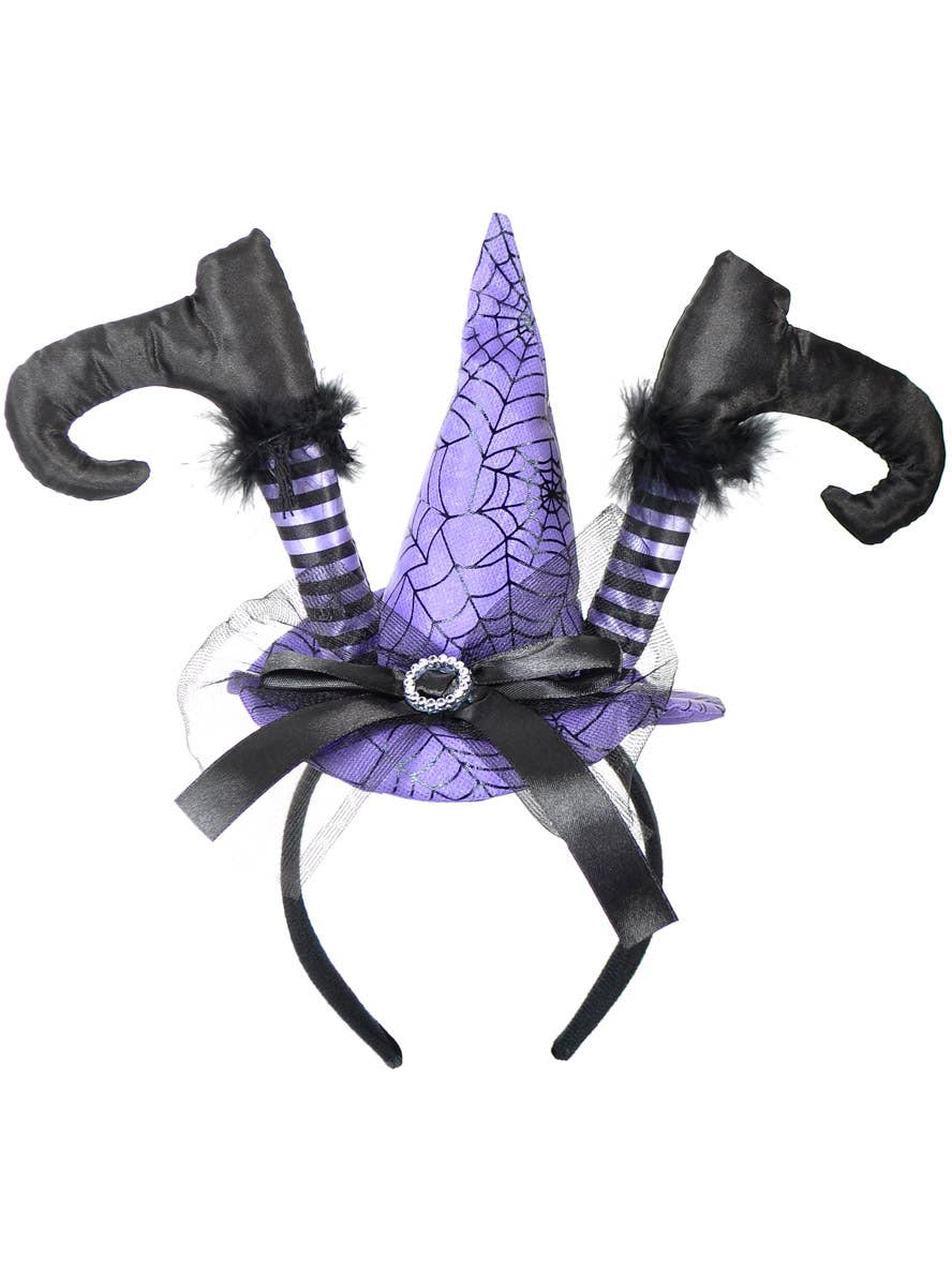 Image of Mini Purple Witch Hat with Feet Halloween Headband