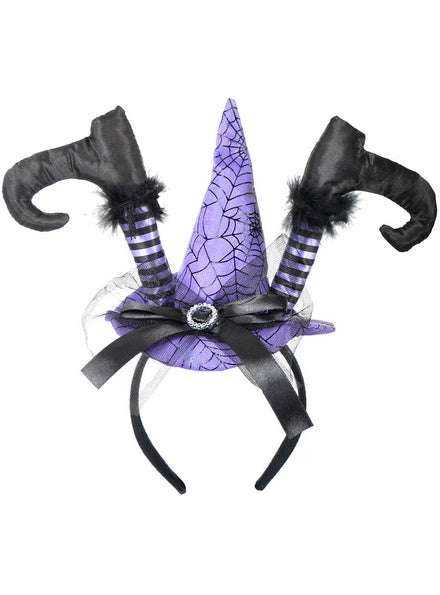 Image of Mini Purple Witch Hat with Feet Halloween Headband