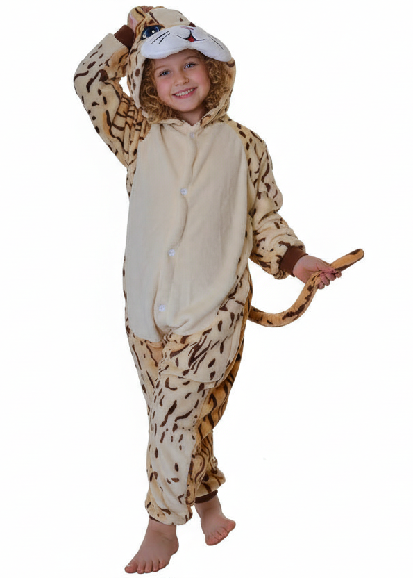 Kid's Leopard Print Animal Costume Onesie - Main Image