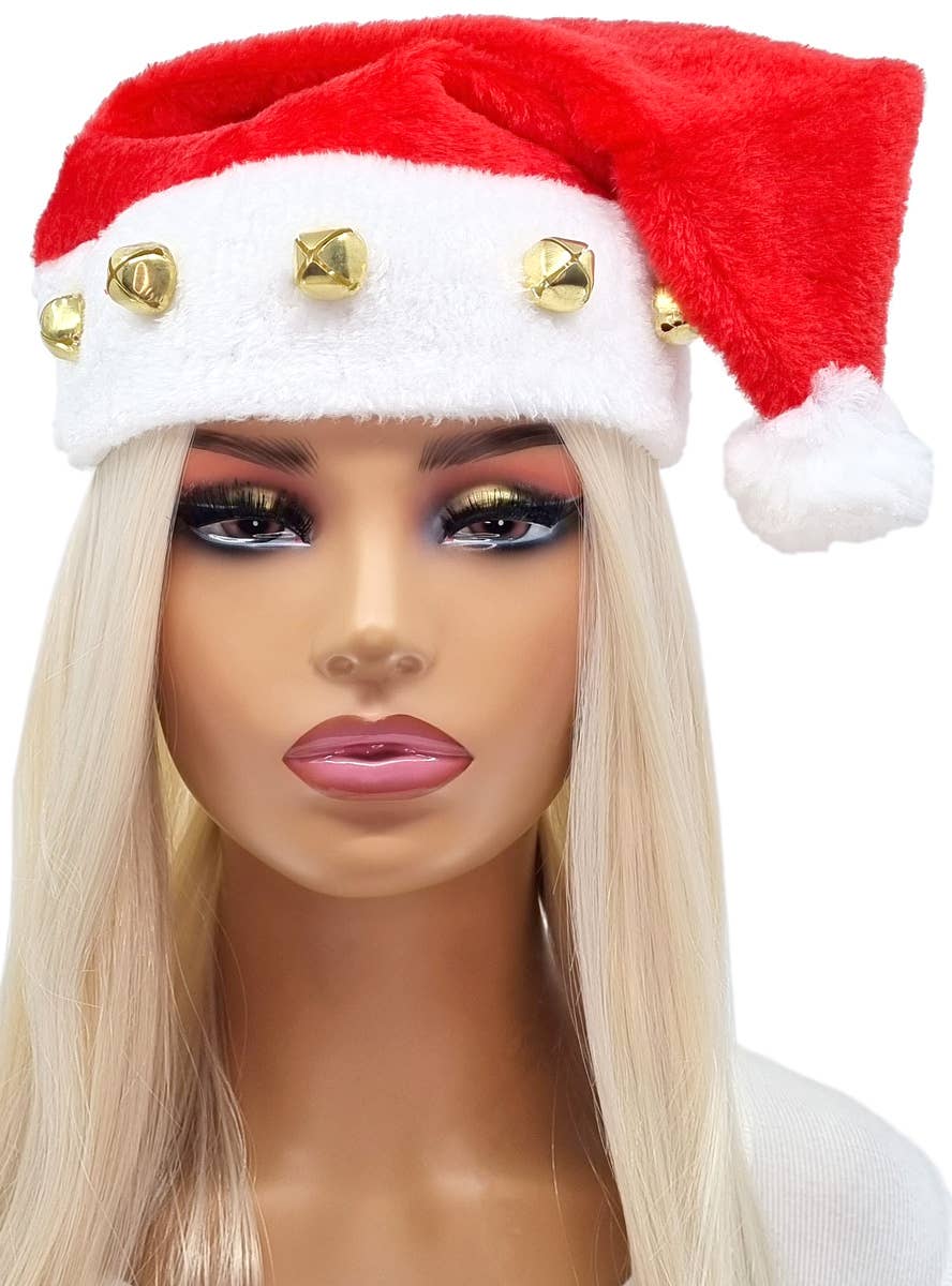Plush Santa Hat with Bells Christmas Accessory