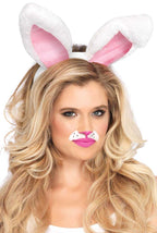 Plush White and Pink Bunny Rabbit Ears Costume Headband