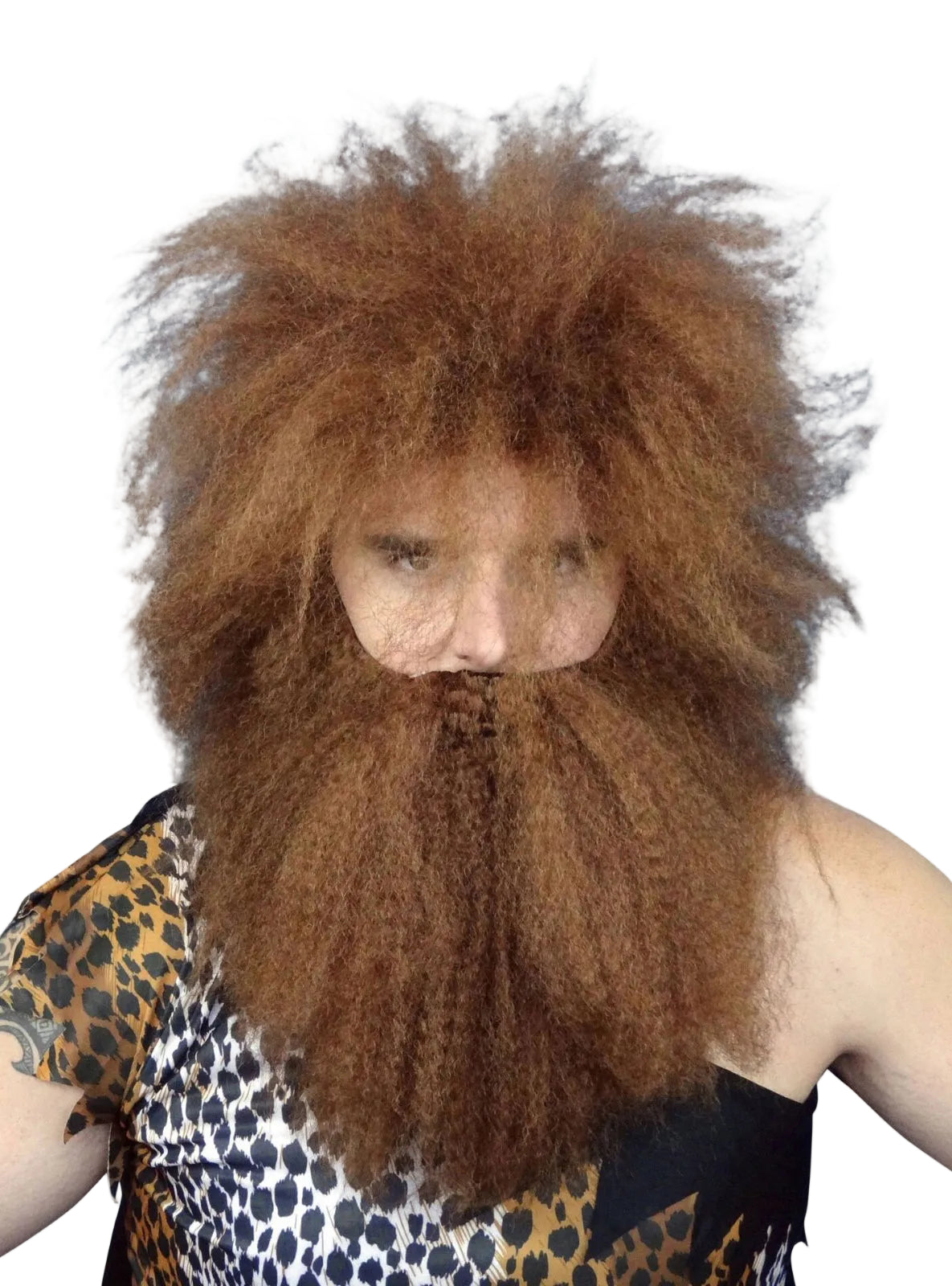 Adults Brown Prehistoric Caveman Beard And Wig Set
