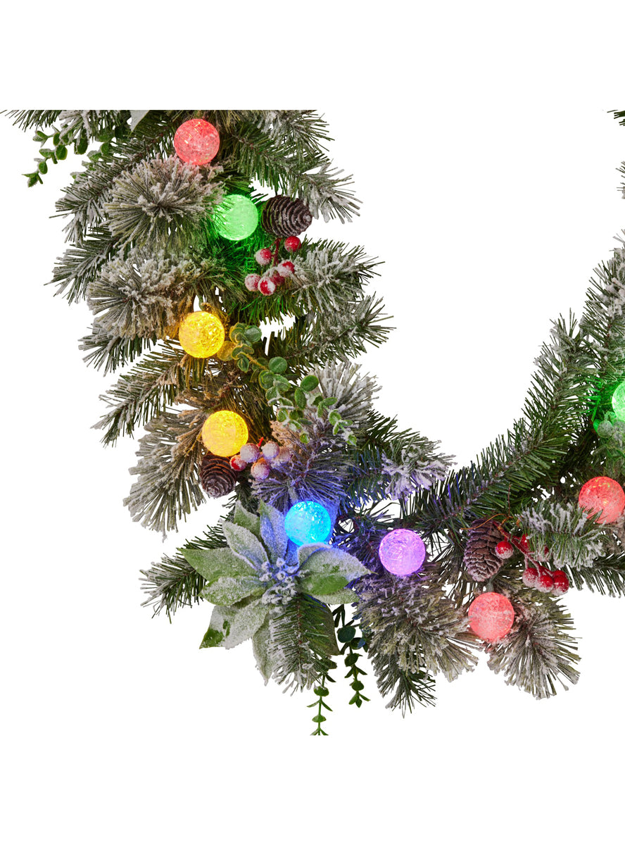 Prelit Multicolour 274cm Snowy Christmas Garland Decoration - Close Image 1
