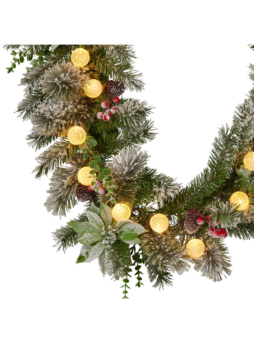 Prelit Multicolour 274cm Snowy Christmas Garland Decoration - Close Image 2