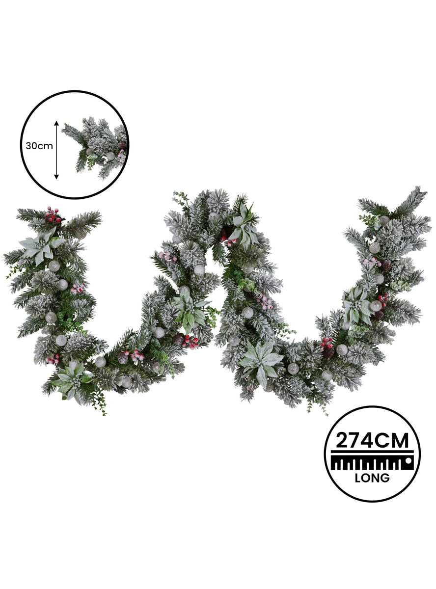 Prelit Multicolour 274cm Snowy Christmas Garland Decoration - Dimensions Image 1