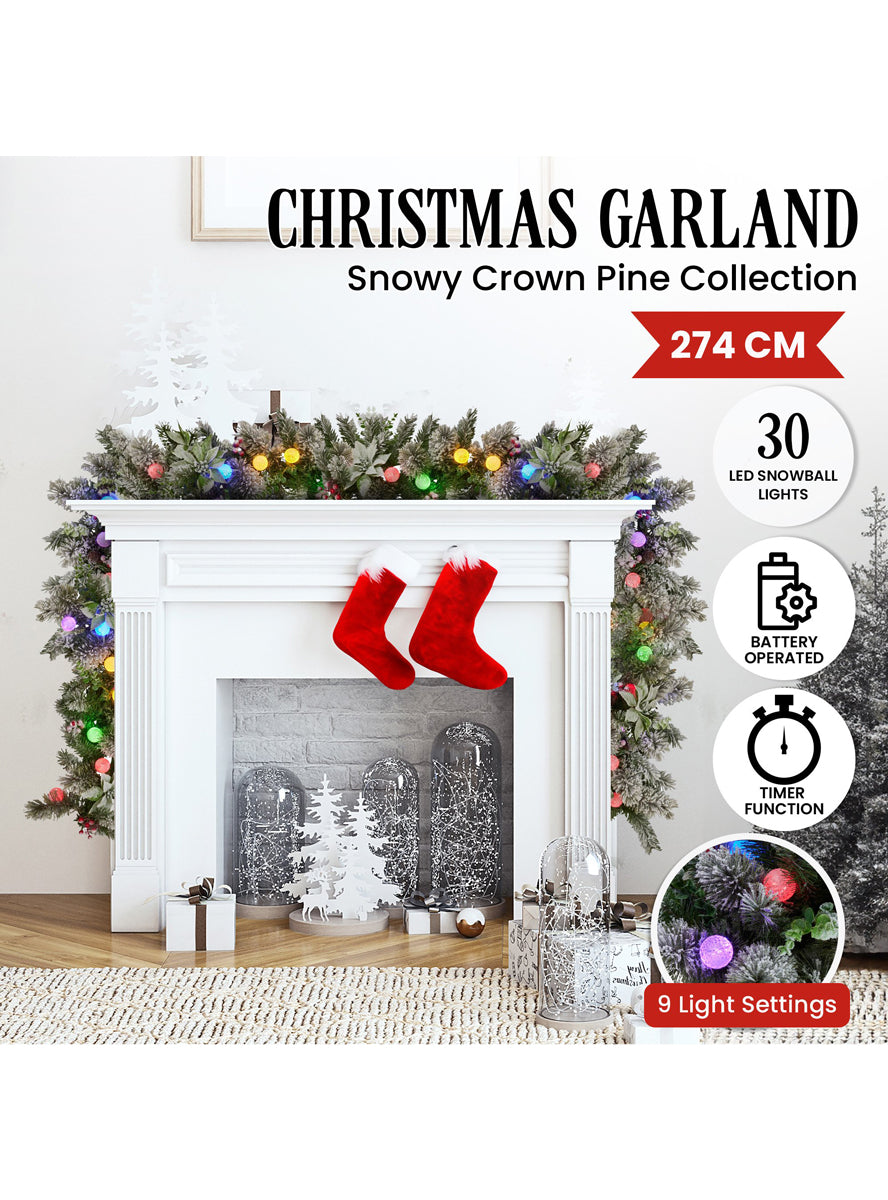 Prelit Multicolour 274cm Snowy Christmas Garland Decoration - Info Image 1